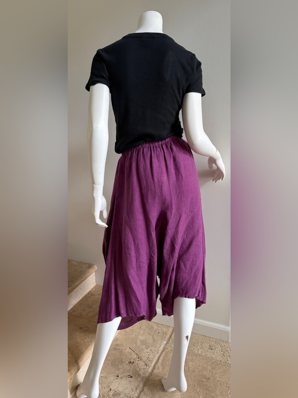 DEVITALIA Wide-Leg Harem Linen Cropped Pant Pants, One Size - Picture 5 of 6